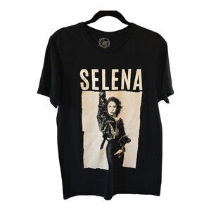 SELENA OFFICIAL TSHIRT SIZE MEDIUM BLACK WHITE 100% COTTON SHORT SLEEVE CASUAL